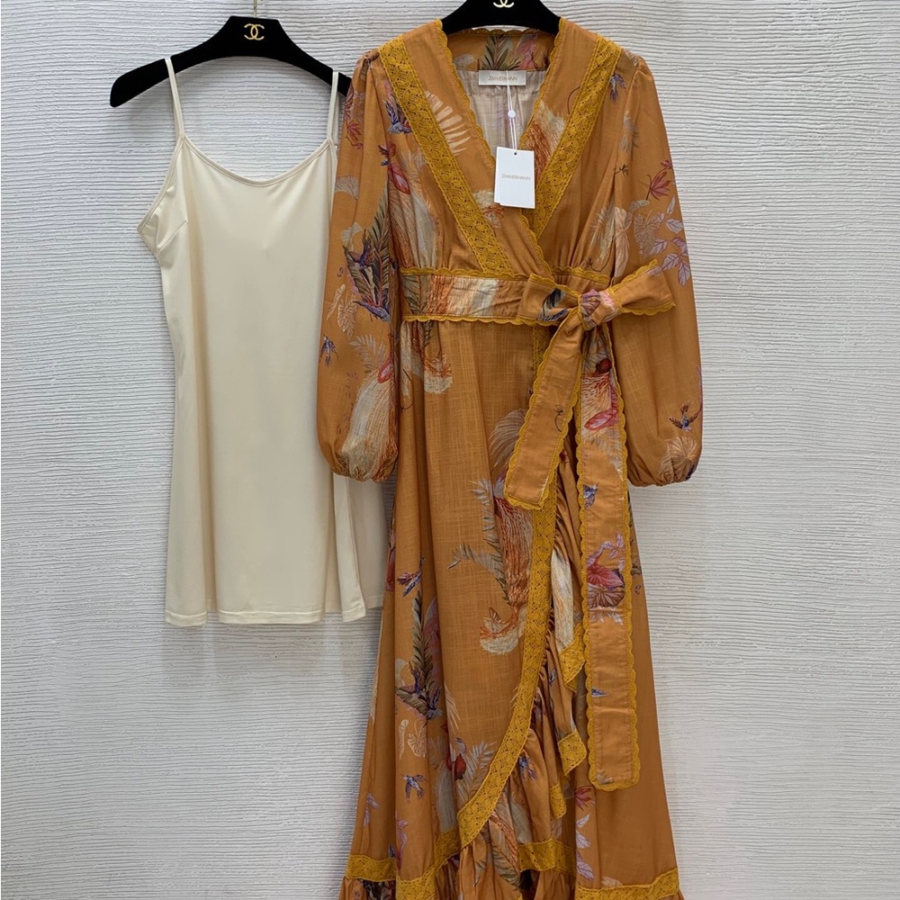 ZIMMERMANN Long-Sleeve V-Neck Tie-Front Dress